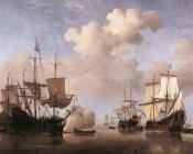 Calm: Dutch Ships Coming to Anchor - 小威廉·凡·德·维尔德
